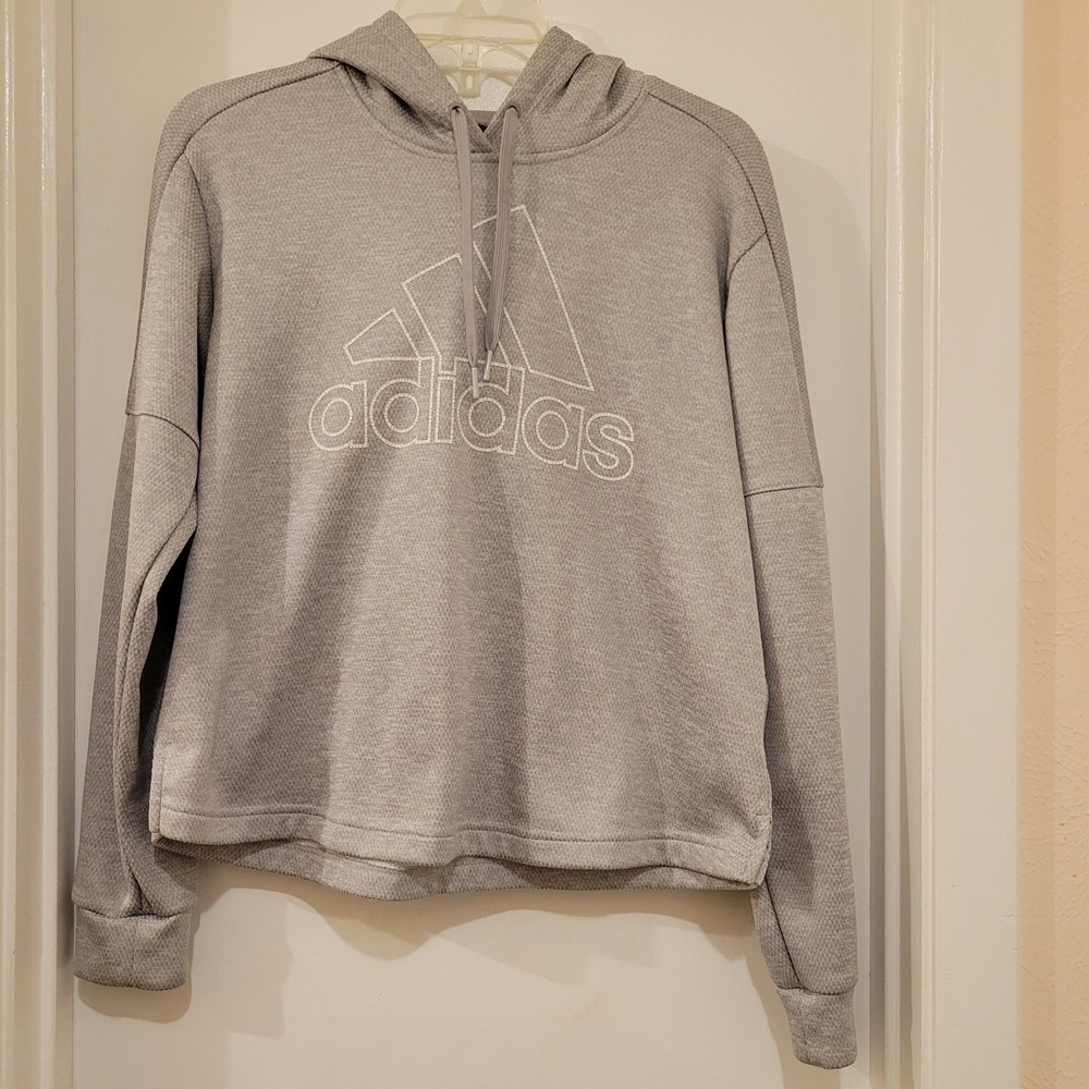 Adidas Climawarm Womens M Light Grey Pullover Hoodie Logo Sweatshirt Streetwear